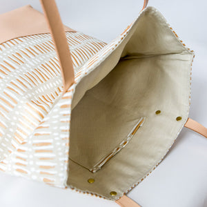 Linen with Leather Tote Bag - Fish Net