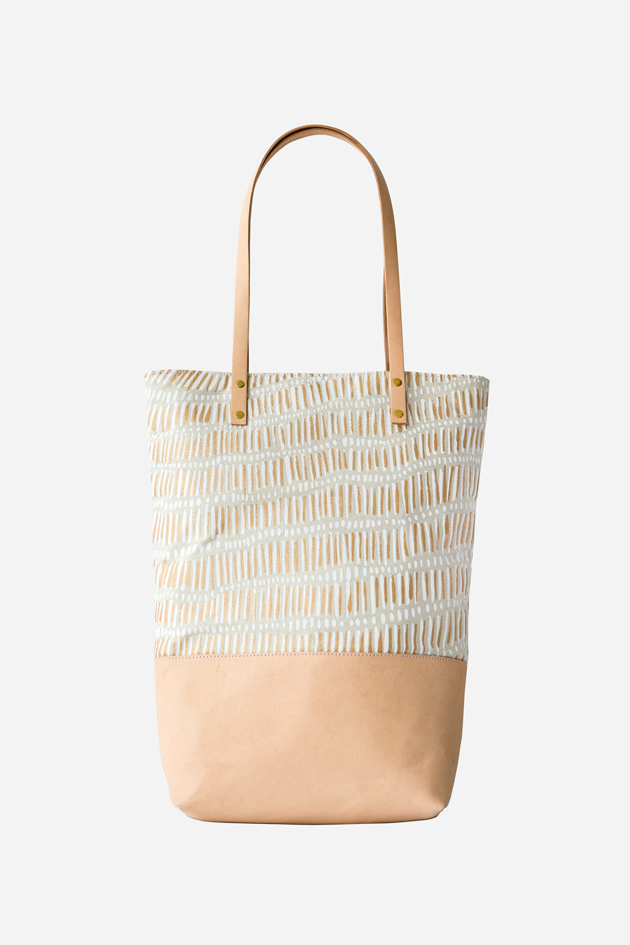 Linen with Leather Tote Bag - Fish Net